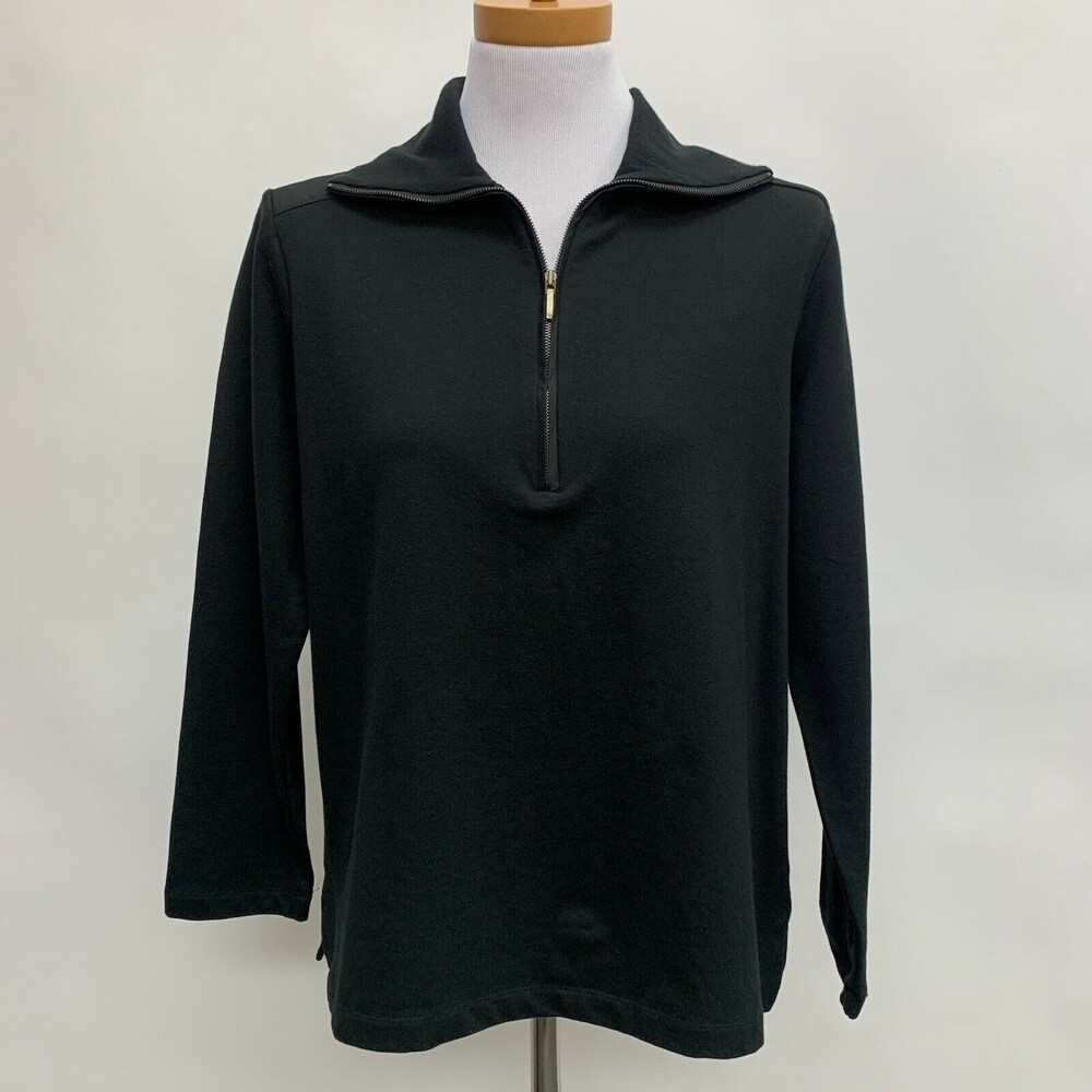 Charter‎ Club Women's Sweater Top M Medium Black Front Zipper NWT